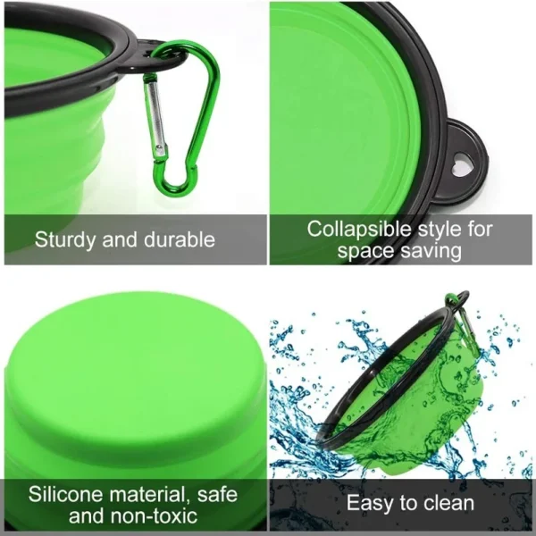 Folding Portable Silicone Dog Feeder Bowl 2 In 1 Pet Dispenser Outdoor Travel Dog Cat with Carabiner Bottle Food Water Container - Image 4