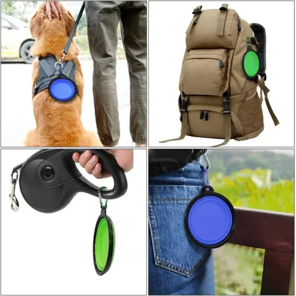 Folding Portable Silicone Dog Feeder Bowl 2 In 1 Pet Dispenser Outdoor Travel Dog Cat with Carabiner Bottle Food Water Container - Image 3
