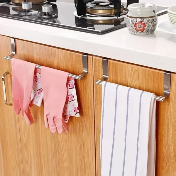 Over-the-Door Stainless Steel Towel Rack – No-Drill Kitchen & Bathroom Hanging Holder - Image 2