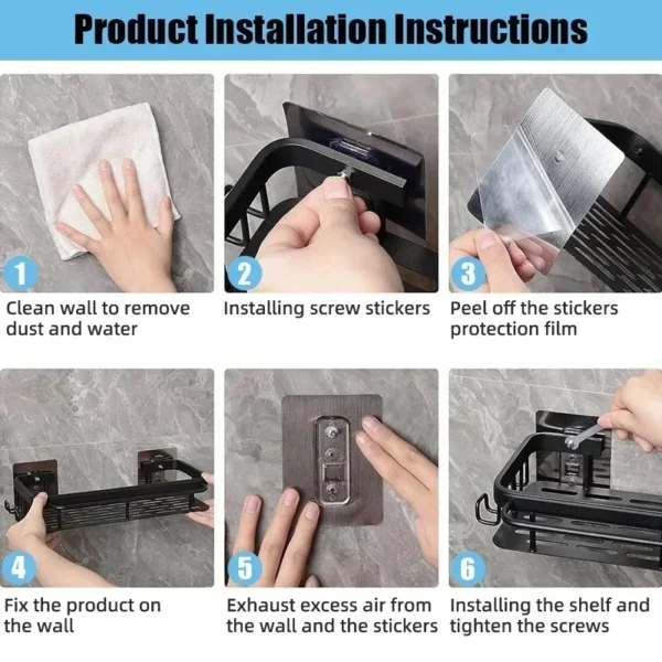 No-Drill Aluminum Wall Shelf Organizer for Bathroom - Image 6