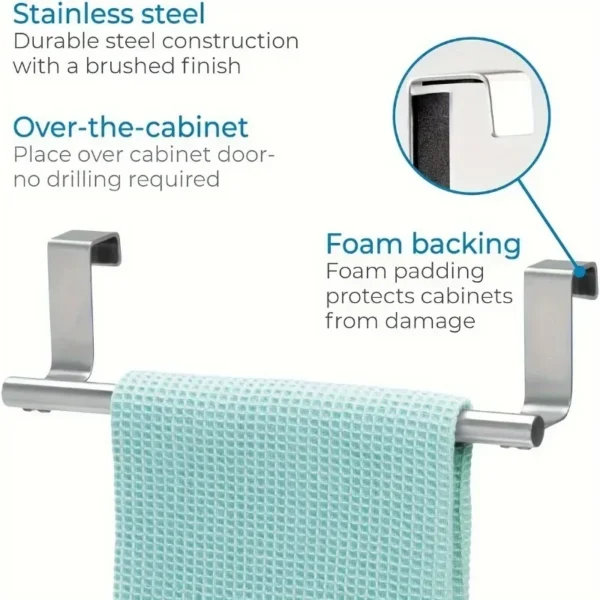 Over-the-Door Stainless Steel Towel Rack – No-Drill Kitchen & Bathroom Hanging Holder - Image 6