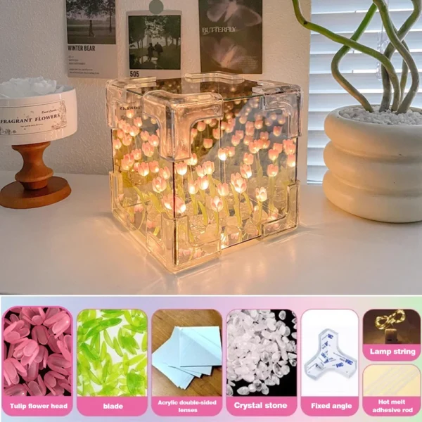 DIY Tulip Flower Cube Night Light – 3D Gift Kit for Couples - Image 6