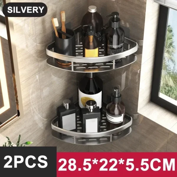 No-Drill Aluminum Wall Shelf Organizer for Bathroom - Image 17