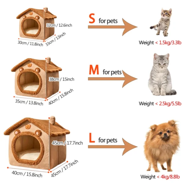 Foldable Washable Pet House – Cozy Cotton Bed for Cats & Small Dogs | Portable Puppy Cave Sofa - Image 3