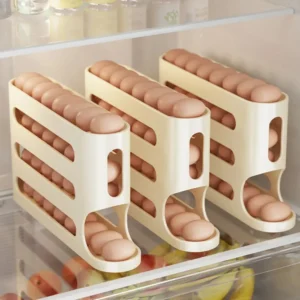 4-Layer Rolling Egg Dispenser Rack – Automatic Egg Storage for Fridge & Kitchen