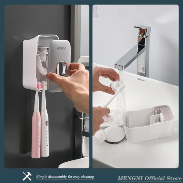 Wall-Mounted Automatic Toothpaste Dispenser & Toothbrush Holder – No Drill - Image 4