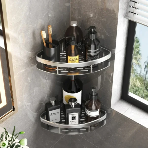 No-Drill Aluminum Wall Shelf Organizer for Bathroom - Image 3